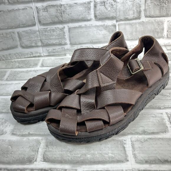 Teva Cross Up Men\'s Size 12 Brown Soft Leather Strappy Fisherman Comfort Sandal